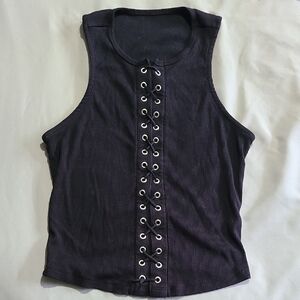 Black Lace-Up Sleeveless Top